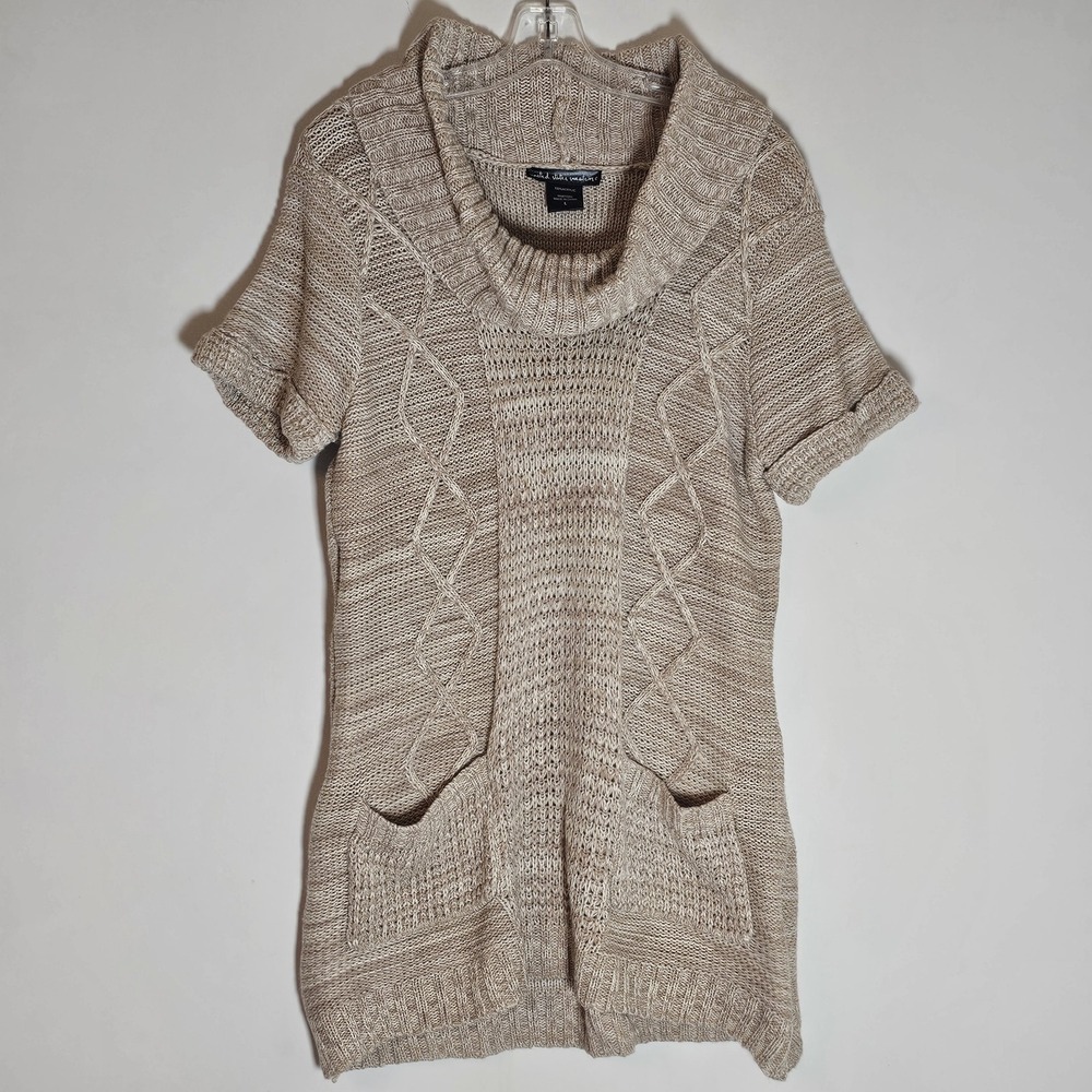 United‎ States Sweaters Sweater Womens Large Tan Cowl Neck Short Sleeve Cable L